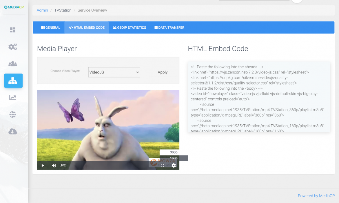 Flussonic Control Panel - Media Control Panel