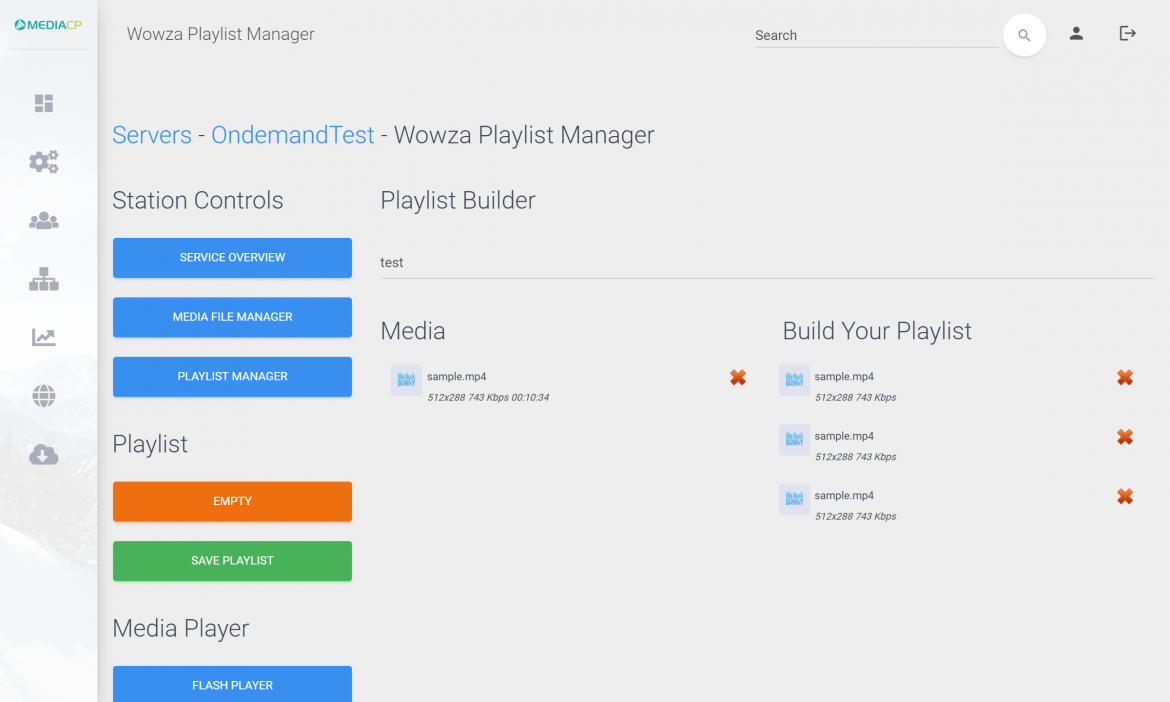 Flussonic Control Panel - Media Control Panel