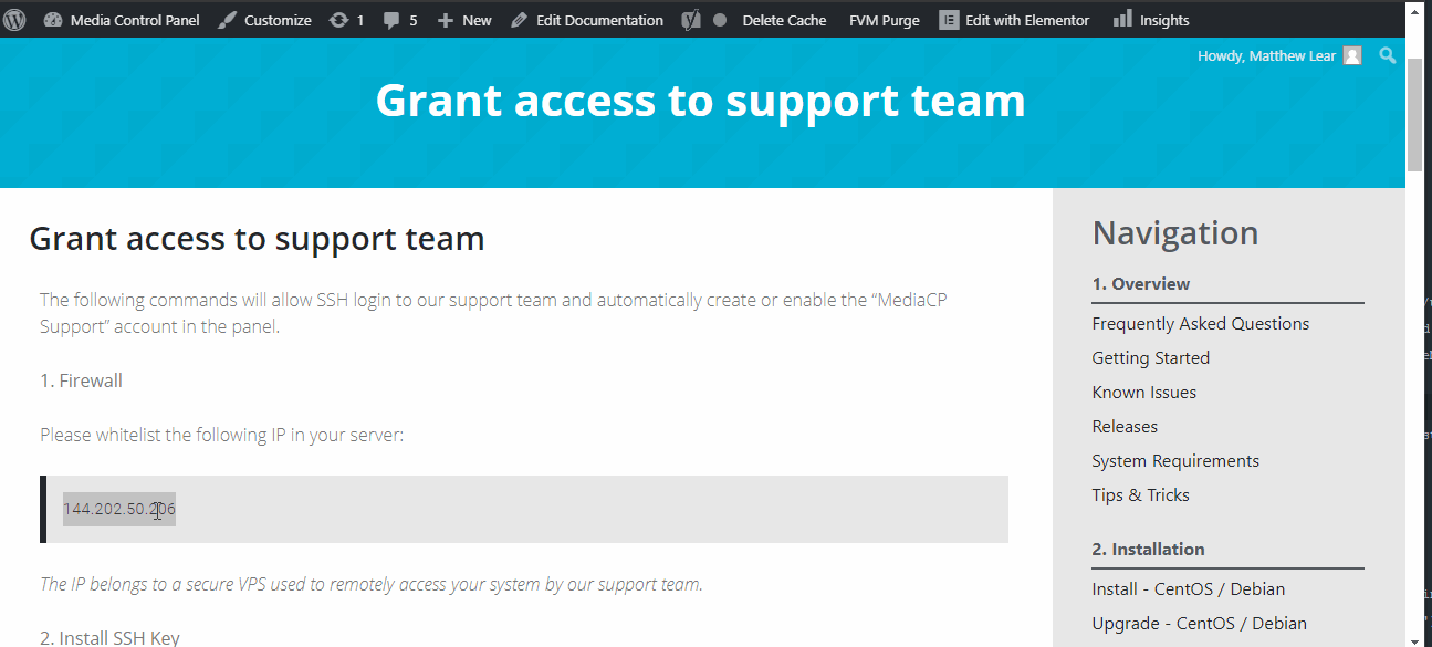 Grant access to support team - MediaCP