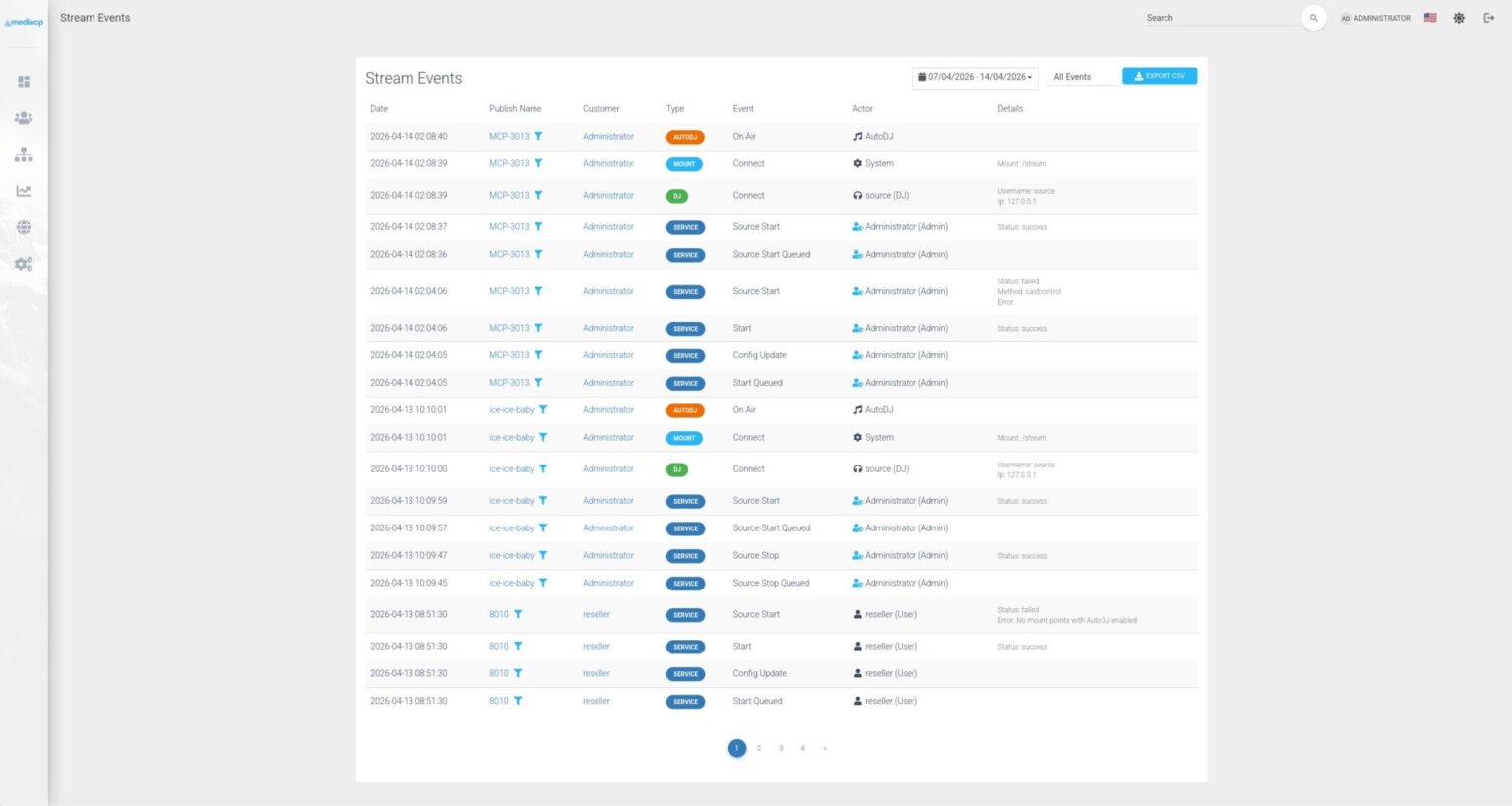Shoutcast, Icecast, Wowza Streaming Engine Control Panel - MediaCP